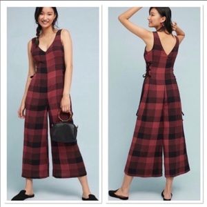 Anthropologie red and black plaid jumpsuit